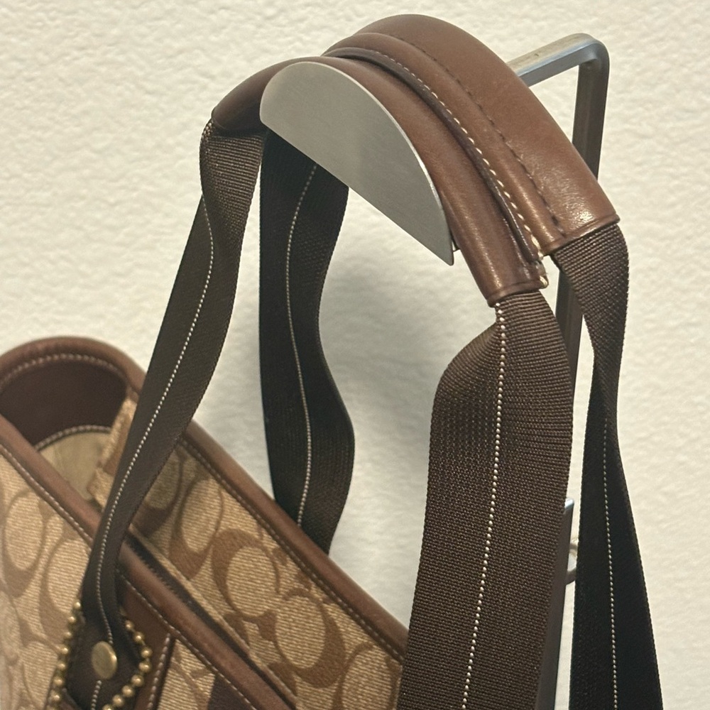 Coach Signature Canvas Tote in Brown, Tan and Red Accent - Picture 5 of 11